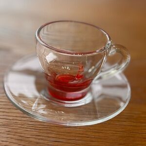 Transparent Glass espresso
and Saucer with Red Detail